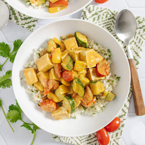 Peanut-Coconut Tofu Curry with Zucchini, Tomato & Cauliflower Rice