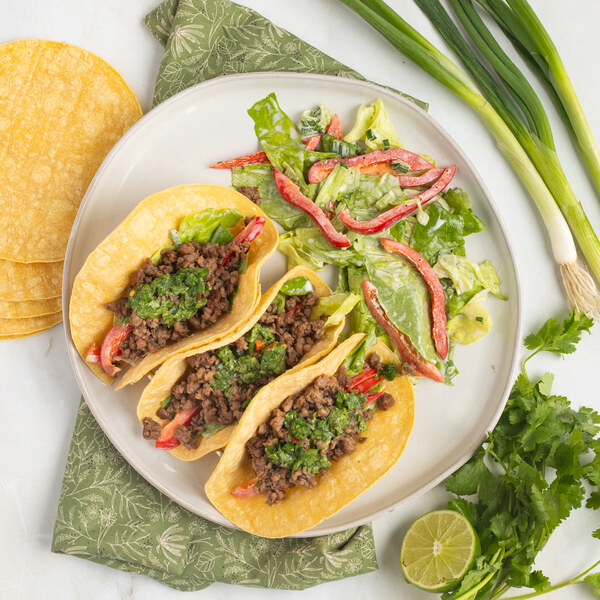 Veggie Ground Tacos with Green Onion Chimichurri & Lime-Dressed Salad