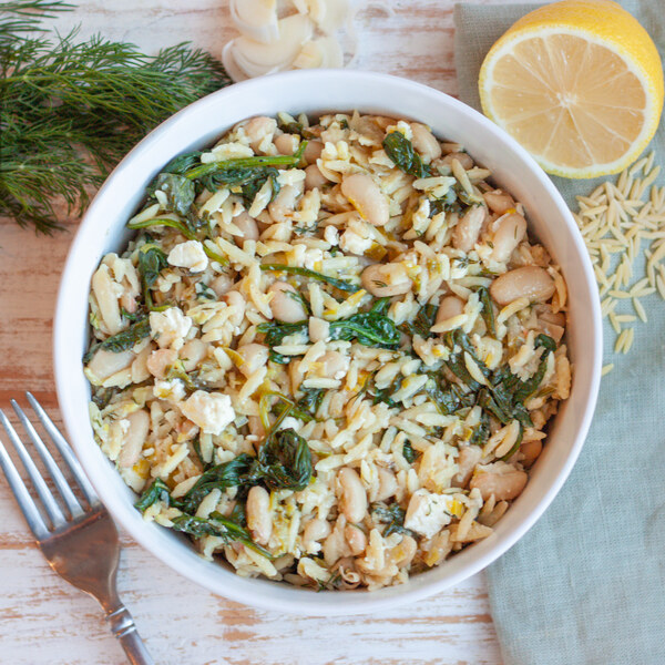 Lemon-Spinach Orzo Pasta with White Beans, Leeks, Dill & Feta