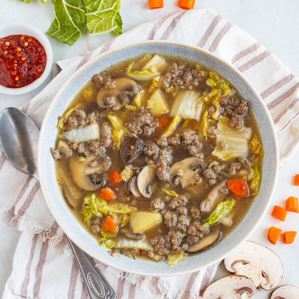 Asian-Style Veggie Ground Soup with Cabbage, Potato, Carrot & Mushroom