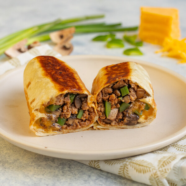 Crispy Veggie Ground Burrito (Chimichanga) with Bell Pepper & Mushroom
