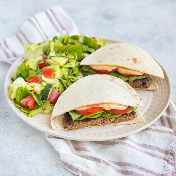 Veggie Ground Tortilla Burger with Special Sauce & Side Salad