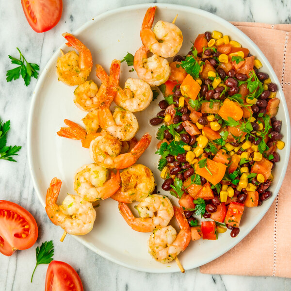 Grilled Lime Shrimp with Black Bean, Corn, Pepper & Tomato Salad