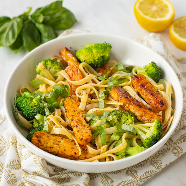 Lemon-Basil Fettuccine with Seared Tempeh & Broccoli