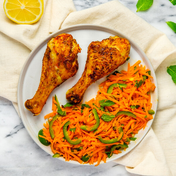 Paprika Chicken Drumsticks with Spicy Carrot & Mint Salad