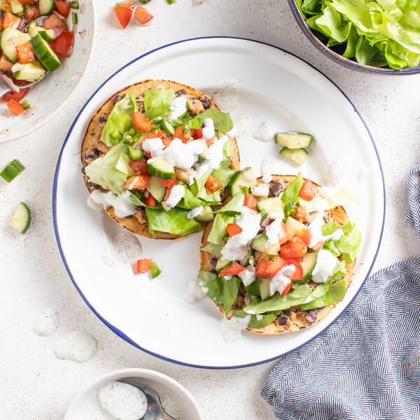 Cheesy Buffalo Black Bean Tostadas with Cucumber-Tomato Salsa & Ranch ...
