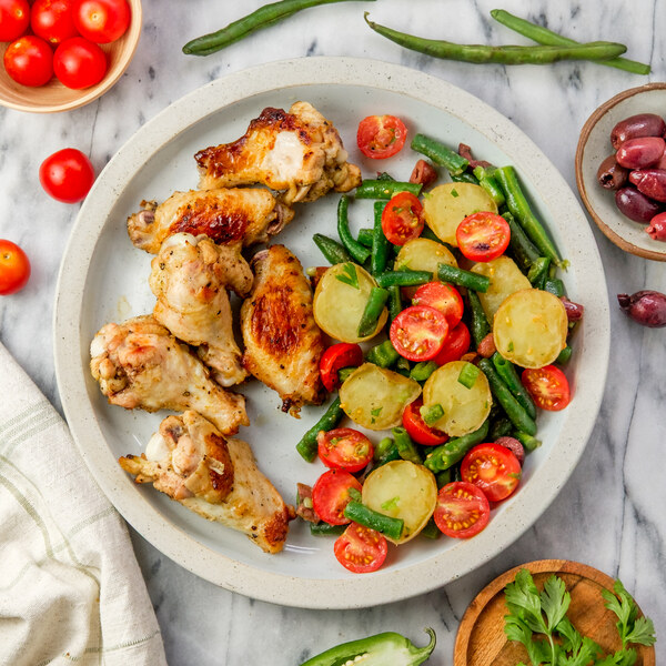 Cumin-Lime Chicken Wings with Potato, Green Bean, Tomato & Olive Salad