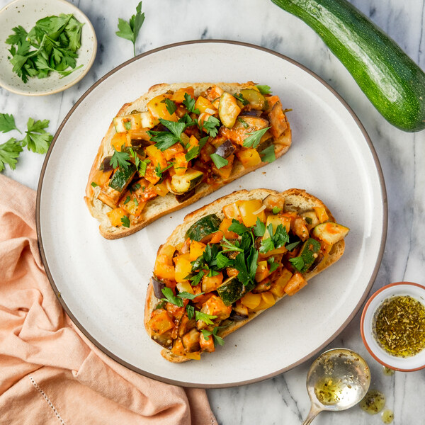 "Ratatouille" Bruschetta with Eggplant, Zucchini, Bell Pepper & Tomato
