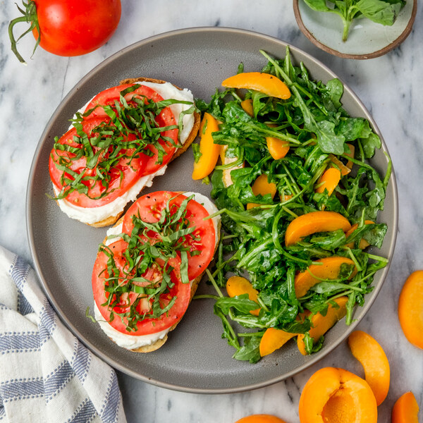 Tomato-Ricotta Toasts with Basil & Arugula-Apricot Salad