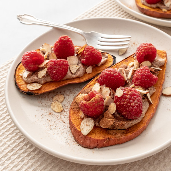 Sweet Potato Toast with Almond Butter & Raspberries