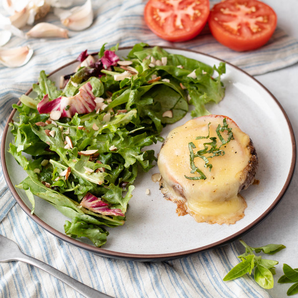 Portobello-Tomato Melts with Simple  Greens
