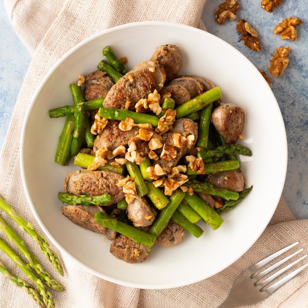 Sausage, Asparagus & Walnut Sautée