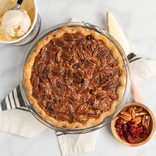 Cranberry Pecan Pie with Vanilla Ice Cream