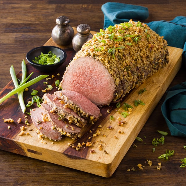Walnut-Crusted Roast Beef with Blue Cheese Mashed Potatoes