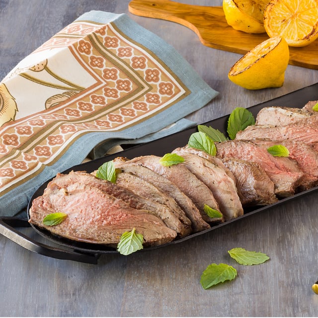 Grilled Butterflied Lamb Leg with Mint-Pistachio Pesto