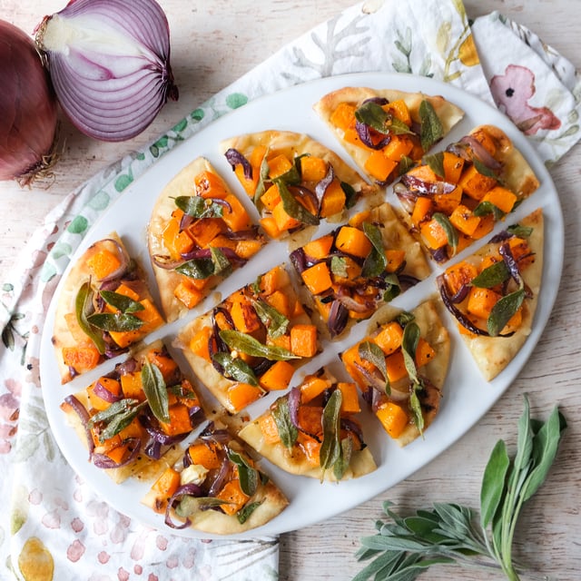 Flatbread with Butternut Squash, Onion, Crispy Sage & Sweet Chili Oil