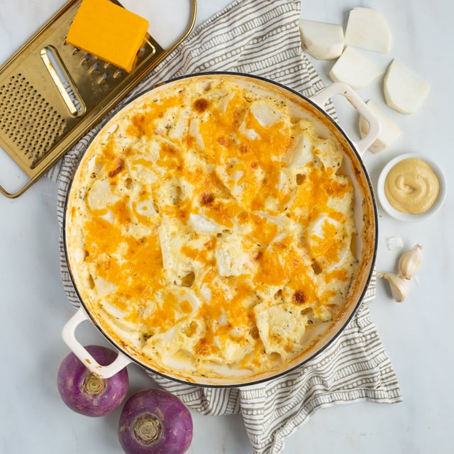 Creamy Turnip Gratin with Cheddar Cheese