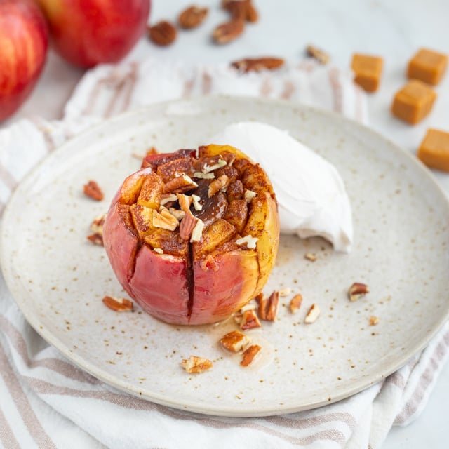 Air Fryer Blooming Caramel Apples with Whipped Topping & Pecans
