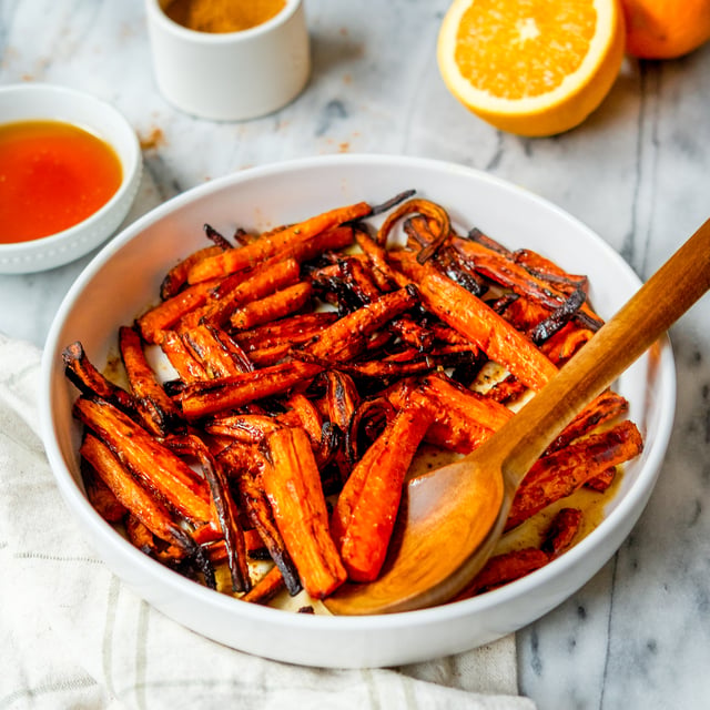 Air Fryer Carrots with Orange & Maple-Pumpkin Spice Glaze
