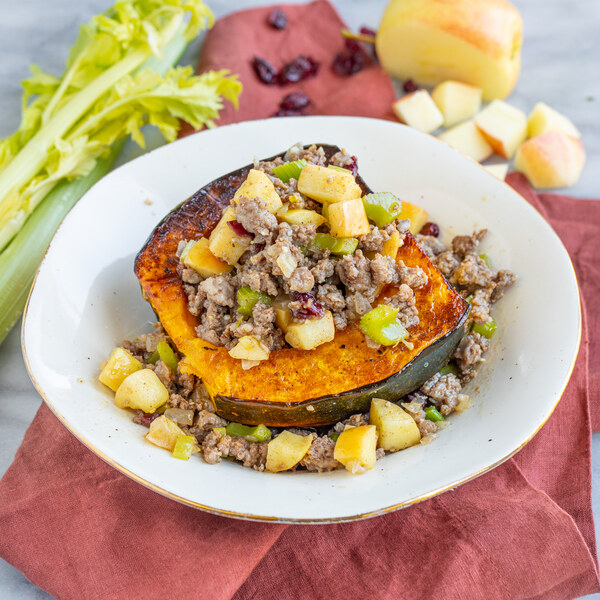 Spiced Pork, Apple, Celery & Cranberry Stuffed Acorn Squash