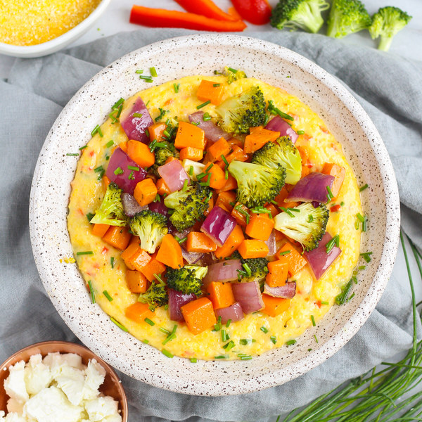 Bell Pepper, Goat Cheese Polenta & Roasted Veggies