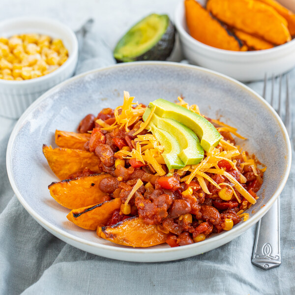 TexMex Recipes Sweet Potato Burrito Bowl with Kidney Bean Chili