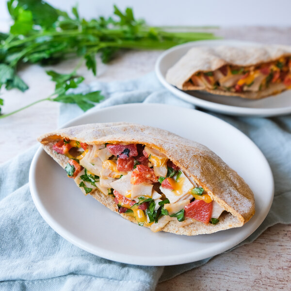 Warm Pita Pocket with Turkey, Cheddar, Roasted Red Peppers & Parsley
