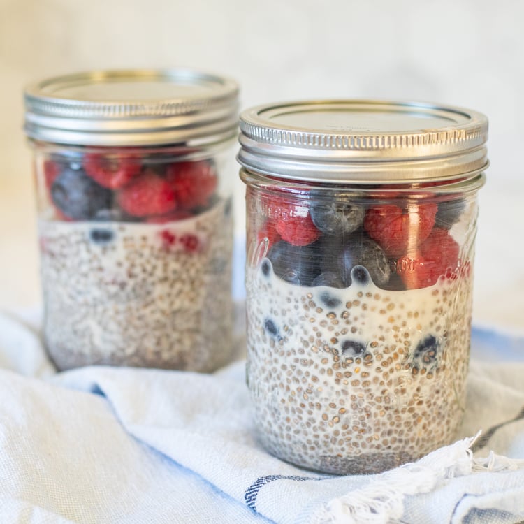 Mason Jar Overnight Chia Seed Pudding with Almond Milk & Mixed Berries