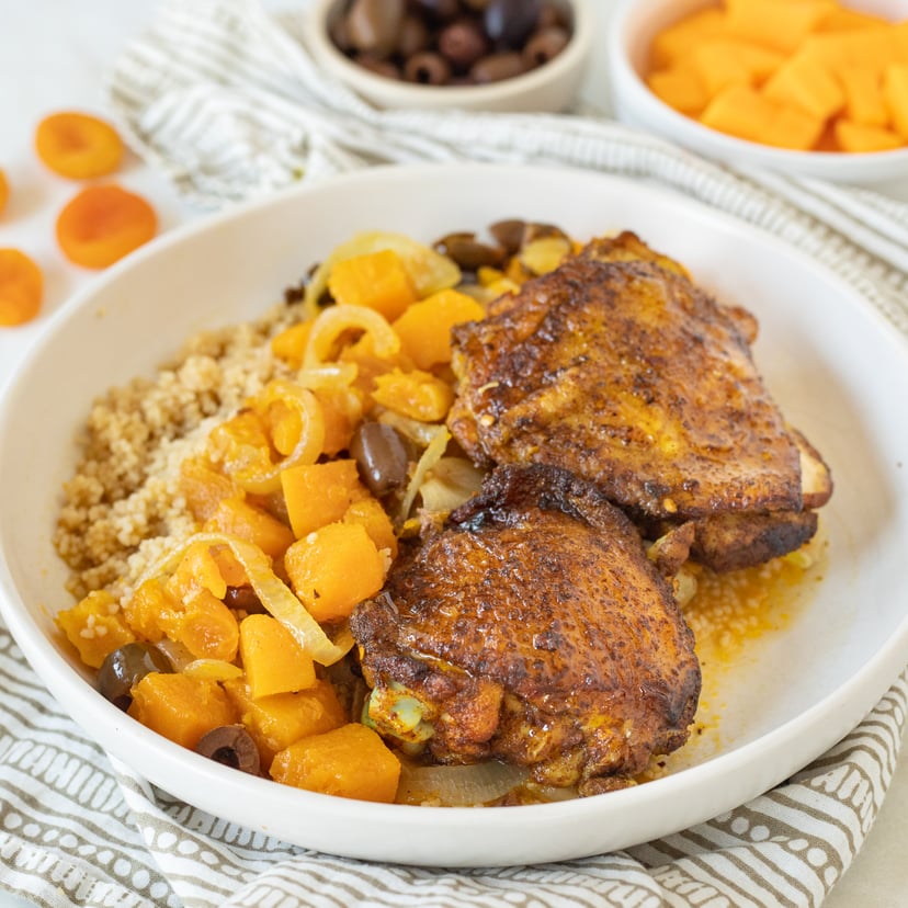 Slow Cooker Moroccan Chicken Thighs with Butternut Squash, Apricots