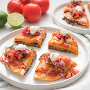 Baked Black Bean & Cheddar "Mexican Pizza" with Pico de Gallo 
