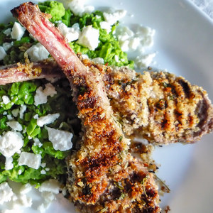 Mustard &amp; Herb Crusted Lamb Chops with Minted Pea Puree-image