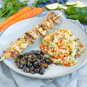 Lemon-Cilantro Chicken Kebab with Veggie Rice Pilaf & Blueberry Salsa