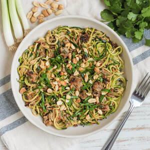 Spicy Sichuan-Style "Dan Dan" Zucchini Noodles with Pork & Peanuts