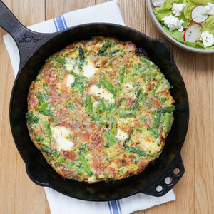 Prosciutto, Asparagus, Pea & Goat Cheese Frittata with Mixed Salad