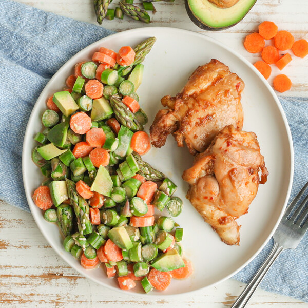 Asian Chicken with Crunchy Carrot, Asparagus, Avocado & Sesame Salad