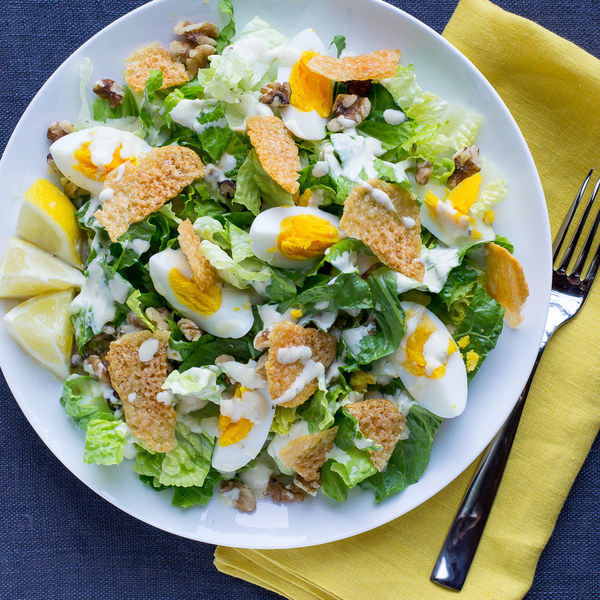 Egg & Walnut Caesar Salad with Parmesan Crisps & Creamy Dressing