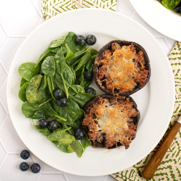 BBQ Pork Stuffed Portobellos with Cheese & Blueberry-Spinach Salad