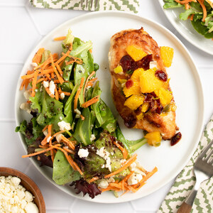 Pan-Fried Chicken with Cranberry-Orange Relish, Mixed Greens & Feta