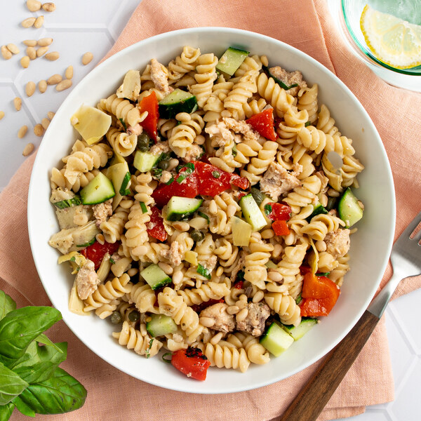 Pasta Salad with Salmon, Artichokes, Pine Nuts & Basil Vinaigrette