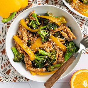 Sheet Pan Orange-Hoisin Rotisserie Chicken with Broccoli & Bell Pepper