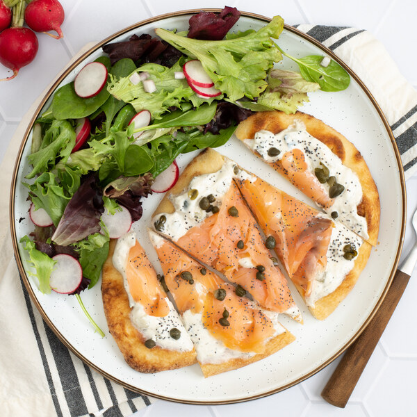 Smoked Salmon, Tzatziki, Poppy Seed & Caper Flatbread with Mixed Salad