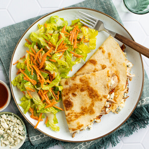 Buffalo Chicken Quesadilla with Blue Cheese & Carrot-Romaine Salad