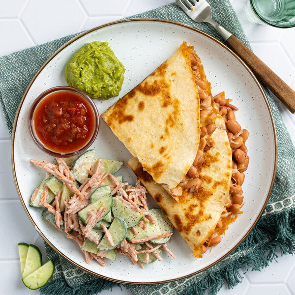 Pinto Bean Quesadilla with Salsa, Guacamole & Creamy Veggie Salad