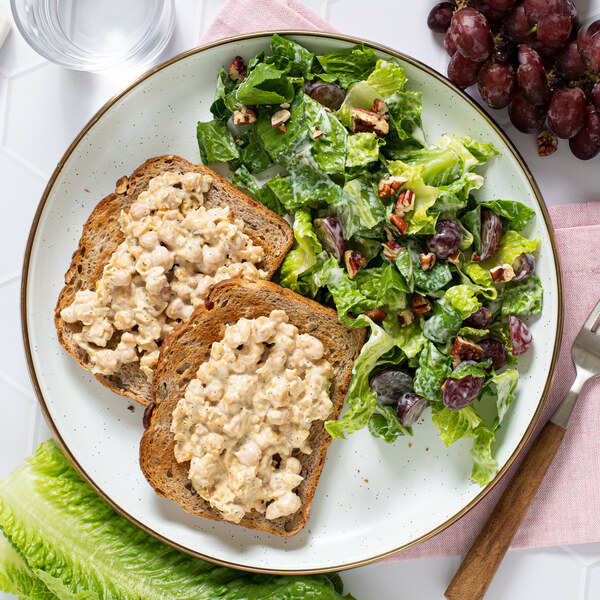 Creamy "Caesar" Chickpea Toasts with Romaine, Grape & Pecan Salad