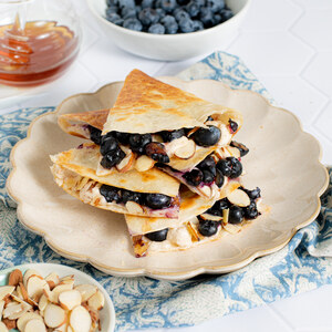 Breakfast Quesadilla with Cinnamon Cream Cheese, Blueberries & Almonds