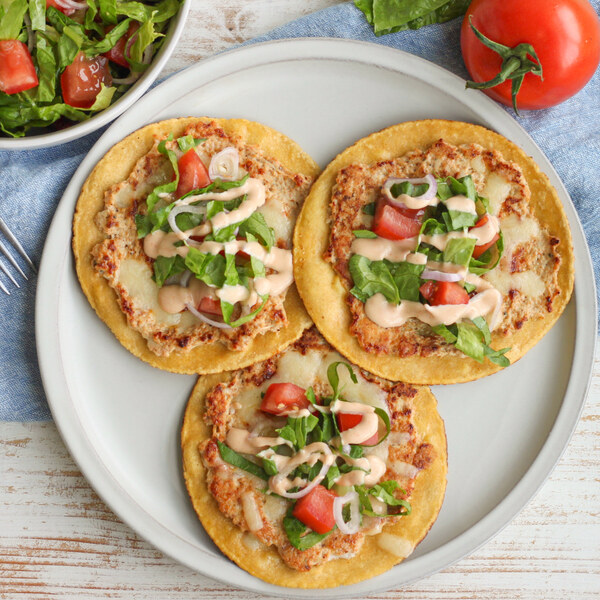 Chicken "Smash Burger" Tacos with Cheese, Tomato & Special Sauce
