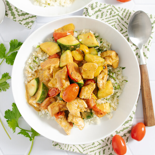 Peanut-Coconut Chicken Curry with Zucchini, Tomato & Cauliflower Rice