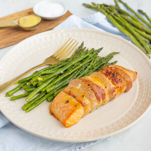 Maple Dijon Bacon-Wrapped Salmon with Roasted Asparagus