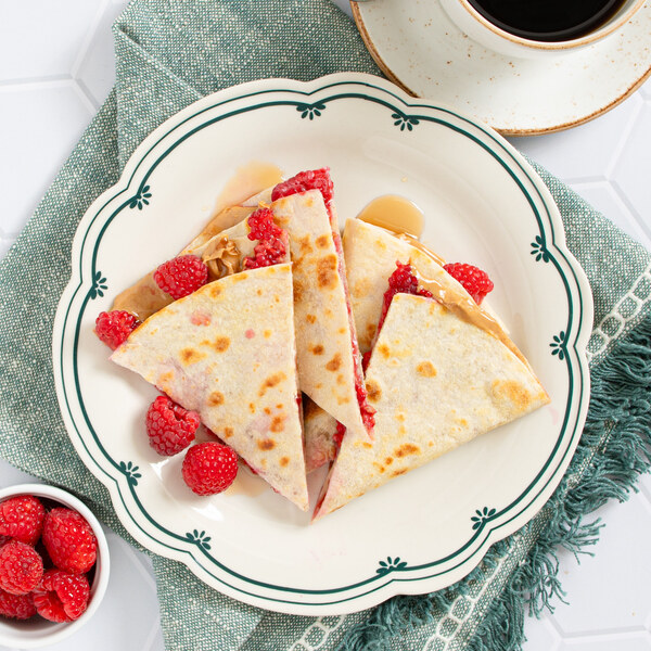 Breakfast Quesadilla with Peanut Butter, Raspberries & Maple Syrup