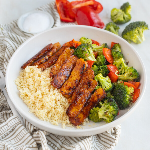 Seared Barbecue Tempeh with Couscous, Broccoli & Bell Pepper Safeway